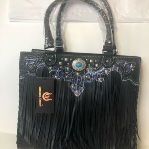 Black and Blue Shoulder Bags with Metallic Hardware